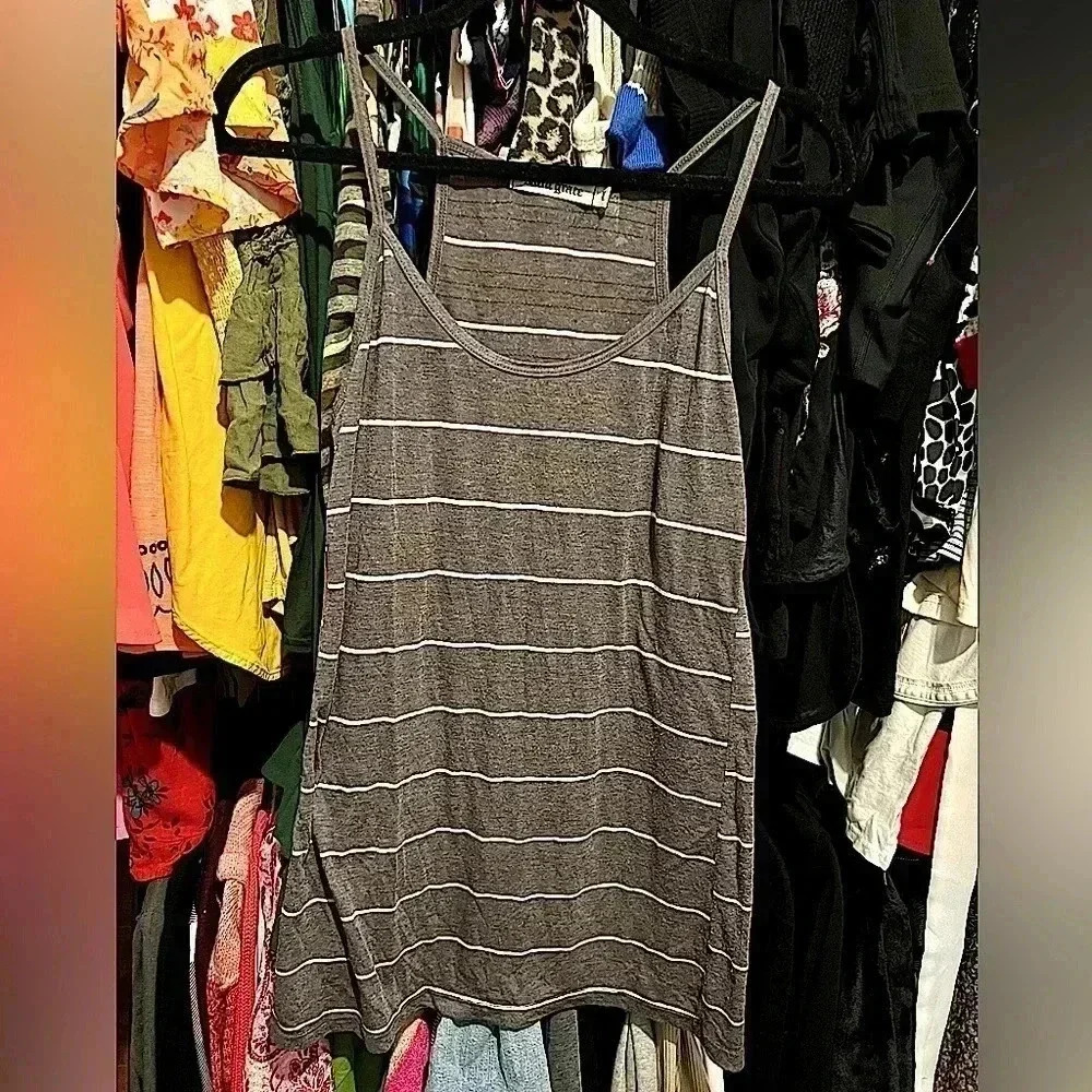 Saint Grace Gray White Striped Jersey Knit Tank - Super Cute